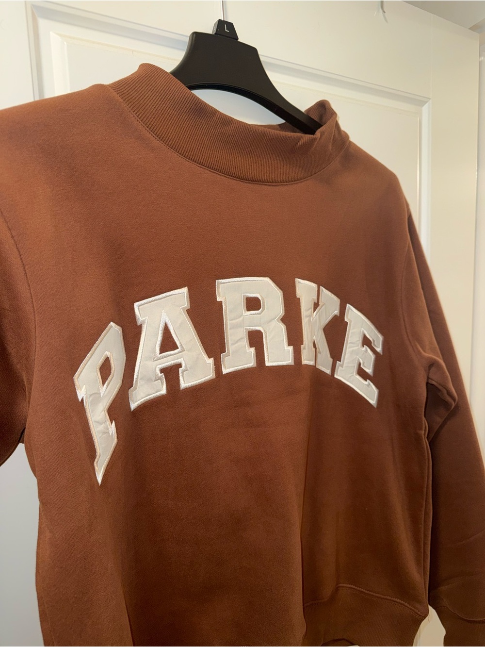 Parke Brown Fleece Mockneck with White Lettering